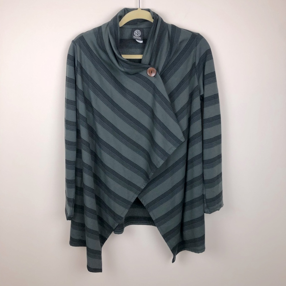 Bobeau - Striped Long Sleeve Cozy Wrap Cardigan